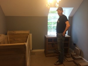 I'd found a wardrobe last summer on Gumtree which I'd painted white and then found drawers in a similar style which Dermot is putting together and painting to match it