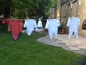 Our lives changed quite a bit during the project as our first baby wash hangs out...